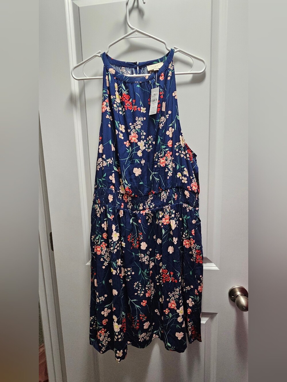 LOFT Navy Floral Halter Midi Dress